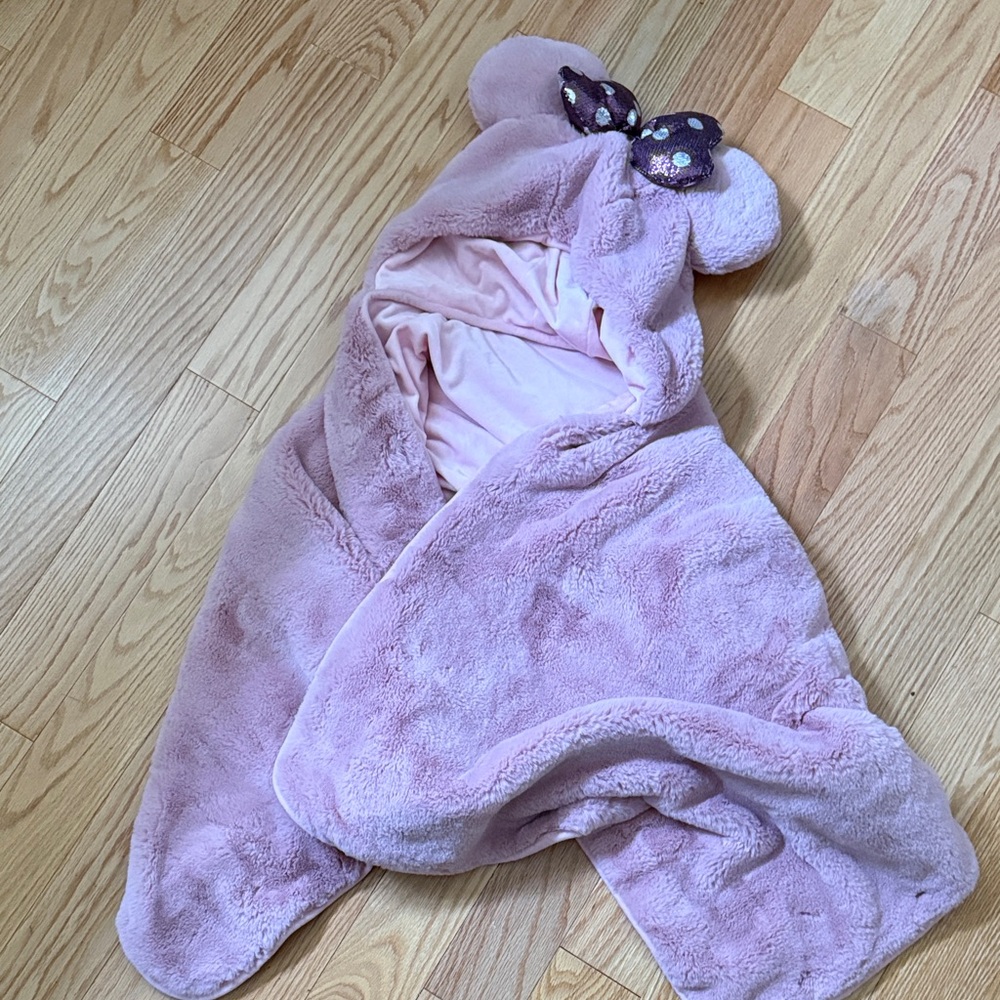 Pink Hooded Baby Blanket with Bow